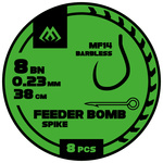 Przypony Mikado feeder bomb MF14 - Z IGŁĄ - hak bez zadziora nr 6 / żyłka: 0.25mm/38cm - 8szt.