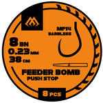 Przypony Mikado feeder bomb MF14 - Z PUSH STOPEM - hak bez zadziora nr 10 / żyłka: 0.20mm/38cm - 8szt.