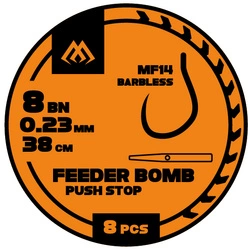 Przypon Mikado feeder bomb MF14 - Z PUSH STOPEM - hak bez zadziora nr 8 / żyłka: 0.23mm/38cm - op.8szt.