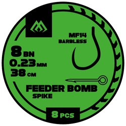 Przypon Mikado feeder bomb MF14 - Z IGŁĄ - hak bez zadziora nr 10 / żyłka: 0.20mm/38cm - op.8szt.