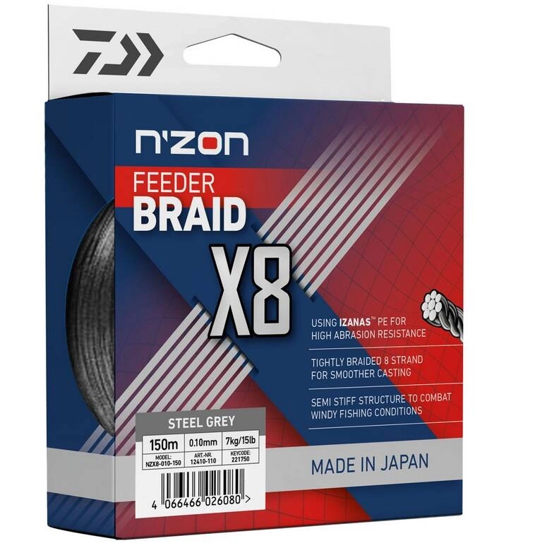 .Plecionka Daiwa N'Zon X8 Braid 0.08mm | 300m - 5kg - Steel Gray